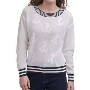 Tommy Hilfiger Anchor Jacquard Sweater in White with Striped accents Size M